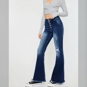 KanCan High Rise Exposed Button Flare